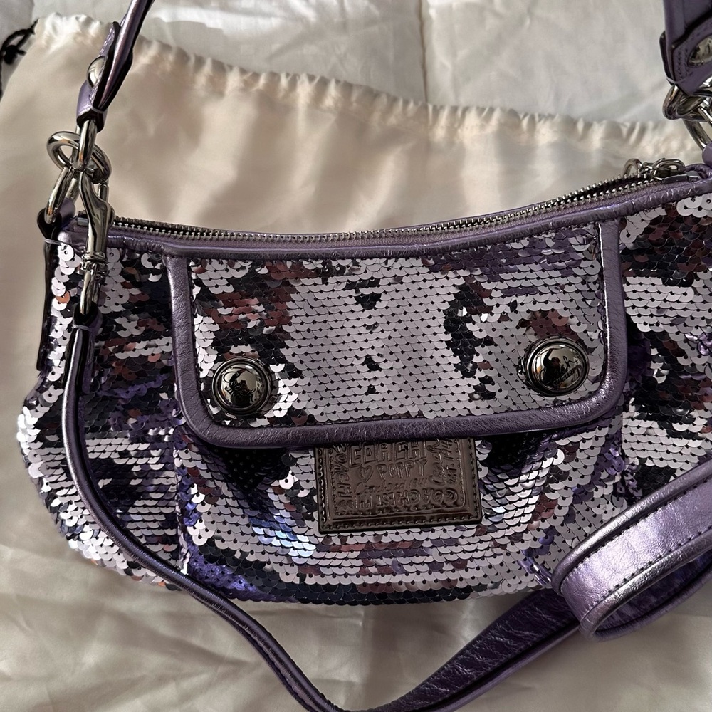 Coach Poppy  Sequin lavender purple shoulder bag with straps